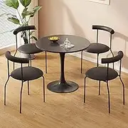 HOLGVE Office Reception Round Table with Chairs, Kitchen Table Set Small Office Conference Room Tables, Negotiation Table Suitable for Lounge, Living Room(Black,29.5in/70cm)