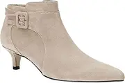 [Juliet Holy] Womens Pointed Toe Ankle Boots Kitten Heels Faux Suede Booties Side Zipper Dress Shoes