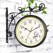 Wall Clock Art Clock Double Sided Wall Clock Station Clock Little Bird Design Wrought Iron Train Clock 360 Degree Rotate for Indoor Garden - Outdoor Clocks Waterproof (Black b) Wall Decor Clock