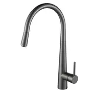 Aquaperla Gun Metal Grey Solid Brass Round Pull Out Kitchen Sink Mixer