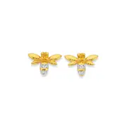 9ct Gold Citrine & Diamond Bumble Bee Stud Earrings in Yellow