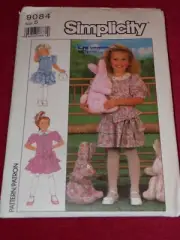 SIMPLICITY #9084 - GIRLS TIERED EASTER DRESS & STUFFED BUNNY DOLL PATTERN 5FF