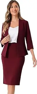[Allegra K] Women's Business Skirt Suit Set 2-Piece Office Work Outfit Collarless Blazer Pencil Skirt