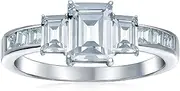 [Bling Jewelry] Personalize Three Stone Past Present Future Art Deco Style 2CT Canary Yellow AAA CZ Square Princess or Emerald Asscher Cut Engagement Ring For Women Baguettes Side Stone Band .925 Sterling Silver