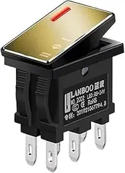 SKXMOD 1pcs 6pin Current Rocker Switch 3gear Quick Wiring. Configurable Connector Drawing Process, Aluminum Oxidation of Key Metal Frame, Waterproof Fireproof IP65(Gold RED LED,220V)