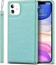 Cavor PU Leather Wallet for iPhone 11 Case Flip Magnetic Clasp Back Cover Shockproof Soft TPU Phone Cases with Lanyard & Card Slots Holder & Kickstand Protective Case for iPhone 11 6.1''-Green