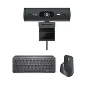 Logitech MX Work Bundle with Keys MINI Keyboard, 3S Mouse and BRIO 500 Webcam (Graphite)