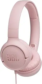 JBL Tune 500, JBL Pure Bass Sound, 1-Button Remote/mic, Lightweight and Foldable Design, Tangle-Free Flat Cable, Ask Siri or Google Now, Pink