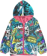 [GuoChe] Toddler Fleece Jacket 1970s Disco Retro Grunge Graffiti Toddler Boys Jacket Peach Zip Sweatshirt 3-10T