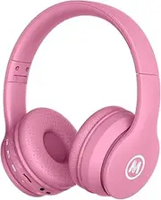 Mokata Headphones Bluetooth Wireless/Wired Kids Volume Limited 85 /110dB Over Ear Foldable Protection Headset with AUX 3.5mm Mic for Boys Girls School Pad Tablet Pink