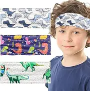 [NATOSU] Pack of 3 Dinosaur Children's Headbands - Boys & Girls Sports & School Elastic Headbands