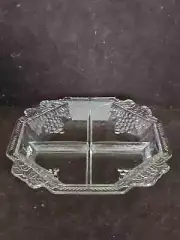 Vintage Clear Jeannette Glass Octagon 4 Part Relish Tray Grape Leaves 12"