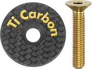 uxcell 1 1/4 OD Bicycle Headset Stem Top Cap Carbon Fiber Cycling Headset Cover Stem with Gold M6 Bolt for Mountain Road Bike MTB, Gold