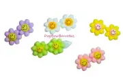 Puppy Dog Bows ~ Tiny happy smiley face daisy plastic puppy clips pet hair bow