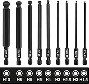 KEWAYO 9PC Hex Bit Set Magnetic Impact Driver Bits, S2 Steel Allen Key Bits with 1/4" Quick-Change Shank 100mm/3.93" H1.5/ H2/H2.5/H3/H4/H5/H6 /H8/H10