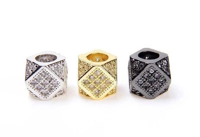 CZ Micro Pave Hexagon Spacer Beads, Big Hole Multi Sided Hex Cubic Beads, Men's