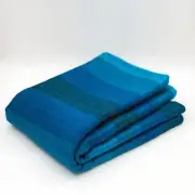 ALPACA WOOL BLANKET THROW AQUA BLUE TURQUOISE STRIPED PLAID QUEEN SOFT & WARM