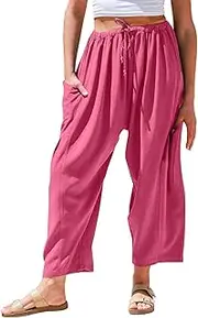 [Generic] Cropped Leggings with Pockets Black Trousers Women Long Sports Short Legs Summer Ladies Leg Straight Joggers Walking Crop Palazzo Running 3/4 Length Pink Multipack Elastic Waist Light