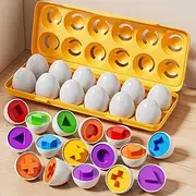 JUKUDAHU Matched 12 Eggs Toys Set for Kids 1 2 3 4 Year Old - Sorting Games, Easter Eggs, Toddler Sensory Toys, Preschool Educational Boy Toy, Shape Color Egg Play, Party Gifts for Baby 6-12 Months+