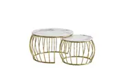 Design Square Set of 2 Nesting Coffee Table Round Faux Marble Ceramic Gold/White
