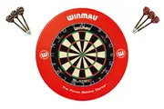 Winmau Blade 6 DUAL CORE Dart Board + Red Printed Dartboard Surround + Darts