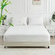 LINENOVA Bamboo King Single Fitted Sheet 1 Piece Only- 2000TC Ultra Soft & Breathable - Ideal for Hot Sleepers - 16" Deep Pocket, Elastic Easy Fit - All-Season Comfort (King Single, White)