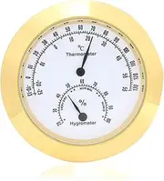 Thermometer Hygrometer, Guitar Round Humidity Meter, Guitar Round Temperature Meter for Violin Guitar Case Instrument Care (Gold)