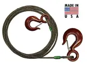 1/2" x 100' Steel Core Winch Line Wire Rope Wrecker Cable w/ 2 Hooks on Each End