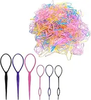 1000pcs Small Elastic Hair Bands Hair Tail Tools,6 Pack Hair Loop Tool Set with Mini Small Rubber Bands for Hair,Tail Braiding Combs for Hair Styling