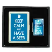 KEEP CALM D6 CIGARETTE CASE / WALLET & LIGHTER GIFT SET