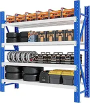 [SkyTeck] 2M x 2.4M Heavy Duty Metal Garage Shelving Warehouse Racking 4Tier Steel Storage Racks for Garage Storage Shelvings Adjustable Assembly Easy Storages Unit System (Blue & White)