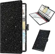 RSAquar Car Registration & Insurance Holder, Glove Box Organizer for ID, Driver's License Cards & Essential Documents, Men & Women, AAA Glitter Black, Large, Bling