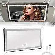 Car Sun Visor Vanity Mirror, Rechargeable Makeup Mirror with 3 Light Modes & 60 LEDs - Dimmable Clip-on Rear View Sun-Shading Cosmetic Mirror with Touch on Screen, Universal for Car Truck SUV