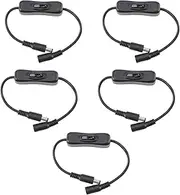 VGOL 5Pcs Power Switch Extension Cable Male to Female With On/Off Switch Jack Connector 12V DC Power Adapter 30cm/12inch