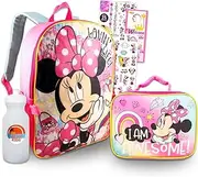 Minnie Mouse Backpack and Lunch Bag Set - Bundle with Minnie Backpack, Minnie Lunch Box, Water Bottle, Stickers, Tattoos, More | Minnie Mouse Backpack for Girls, Multicolor, Minnie Mouse Backpack,