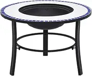 vidaXl Mosaic Fire Pit, Blue & White, Ceramic with Tabletop, 68cm, Steel, Outdoor Garden Stove, Portable Smokeless Firepit