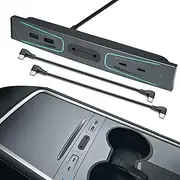 Neentone Tesla Model 3/Y Multi Port Docking Station，Center Console USB Hub Docking Station with USB Ports，Type-C Ports and Colorful LED Light for Tesla Model 3/Y 2021-2023