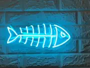 Fish Bone Aqua Blue Acrylic 14" Neon Light Sign Lamp Bedroom Room Wall Decor