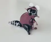 Raccoon ~Collectible Hand Blown Art Glass Figurine~Handmad Tiny Wild Animal