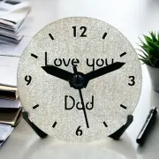 Small Siver Quartz Desk Clock - "Love You Dad" - Ideal for Fathers Day