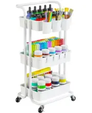 Rolling Storage Cart with Hanging Cups & Hooks - Mobile Utility Cart for Office,