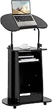 lehom Mobile Podium Stand,Portable Height Adjustable Lectern Podium Stand with Tilting Desktop & Storage,Standing Laptop Desk with Wheels,Podium Stand for Office
