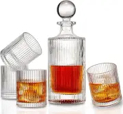 5 PC Irish Crafted Whiskey Decanter Set Crystal Decanter Set 4 Whiskey Glasses