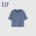 GAP 女童裝 LOGO純棉質感短袖T恤 厚磅密織系列-藍色條紋(770922)