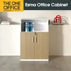 Office Storage File Cabinet Lockable Doors Open Shelf Wooden Cupboard Oak White