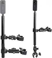 PellKing Motorcycle Mount kit for Insta360 One X4 X3 X2 RS- Double Clamps Handlebar Holder with 155cm Selfie Stick for Motorcycle and Bicycle Riding Records