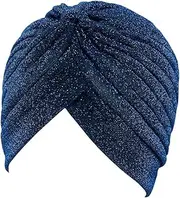 [GETACOTA] Pleated Glitter Turban for Women Stretchy Hat Beanie Headwrap Twist Elastic Slip on Cap Headwear Accessories