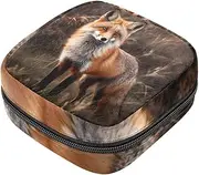 Period Bag,Sanitary Napkin Storage Bag,Animal Fox Red Forest,Tampon Holder for Purse