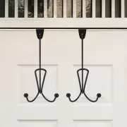 Over The Door Metal Hooks Organizer - Set of 2 Black Sturdy Double Hook Hange...