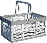 [Sonicefit] Portable Storage Crate, Plastic Storage Baskets for Organizing, 20L Collapsible Shopping Basket, Foldable Picnic Basket with Handles, Stackable Car Milk Dairy Container (Gray, Large)